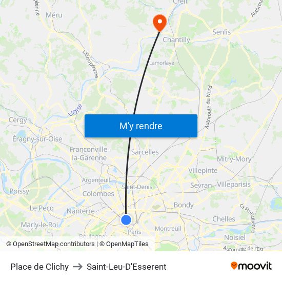 Place de Clichy to Saint-Leu-D'Esserent map