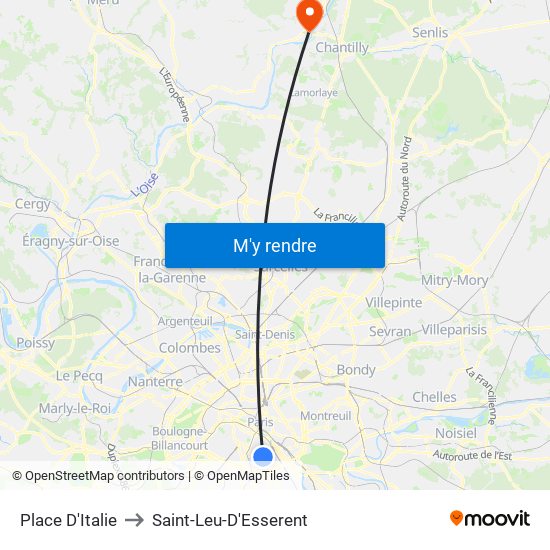 Place D'Italie to Saint-Leu-D'Esserent map