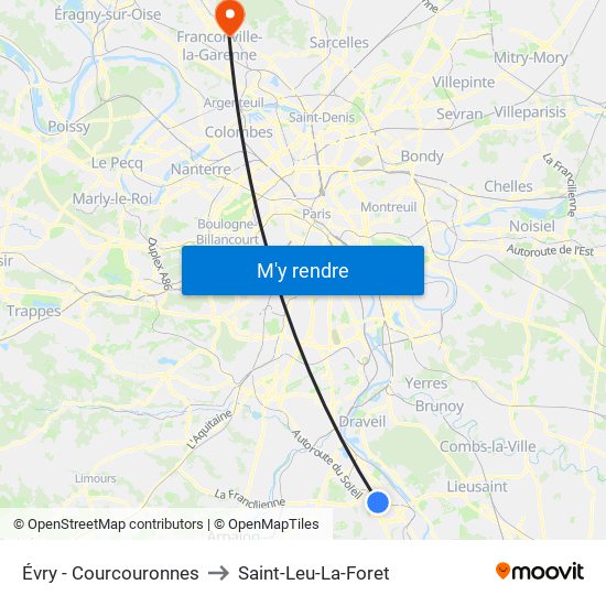 Évry - Courcouronnes to Saint-Leu-La-Foret map