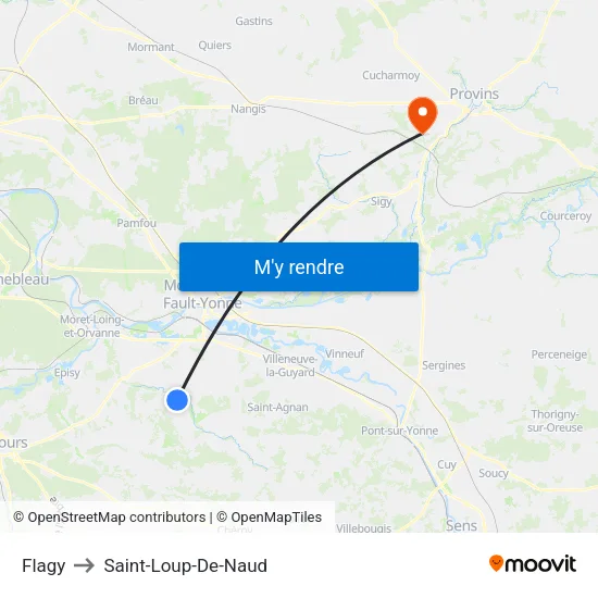 Flagy to Saint-Loup-De-Naud map