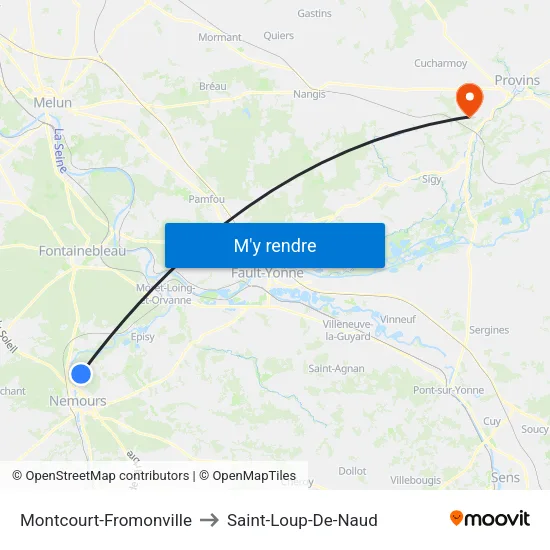 Montcourt-Fromonville to Saint-Loup-De-Naud map