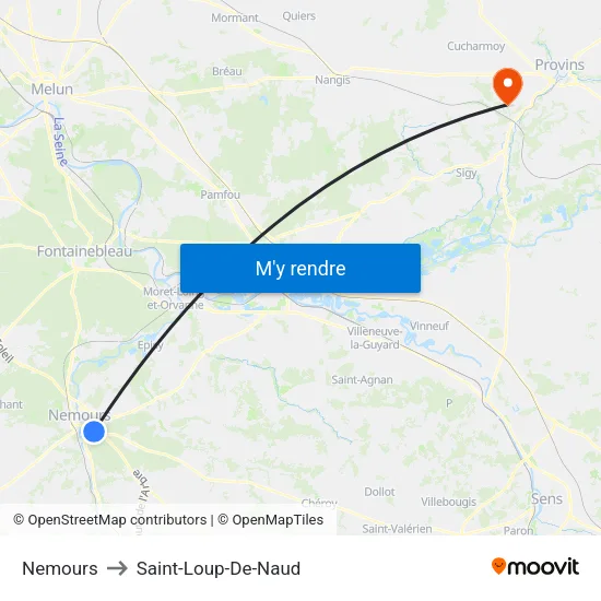 Nemours to Saint-Loup-De-Naud map