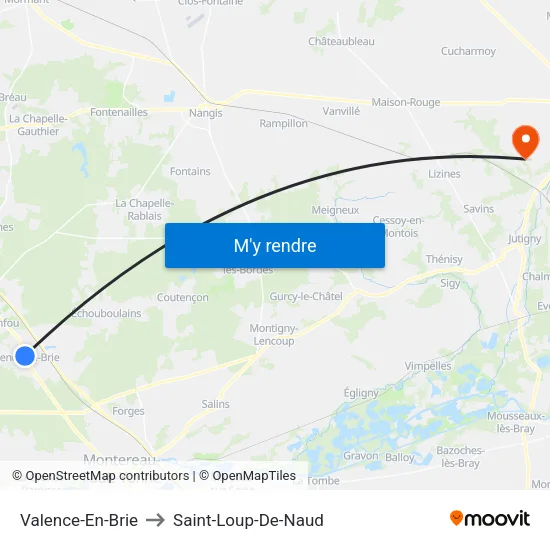 Valence-En-Brie to Saint-Loup-De-Naud map