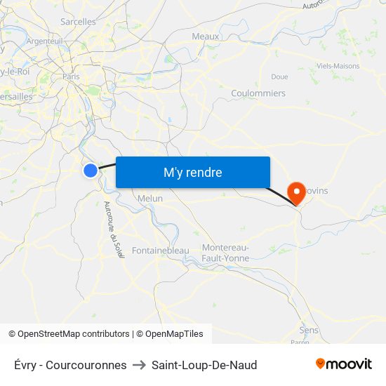 Évry - Courcouronnes to Saint-Loup-De-Naud map