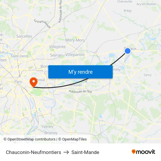 Chauconin-Neufmontiers to Saint-Mande map