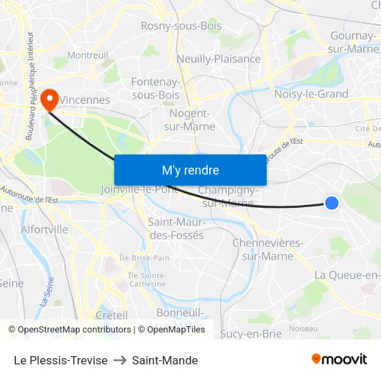 Le Plessis-Trevise to Saint-Mande map