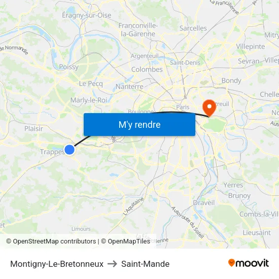 Montigny-Le-Bretonneux to Saint-Mande map