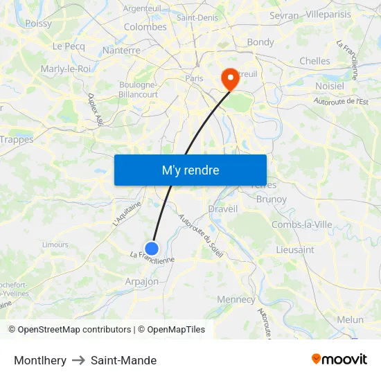 Montlhery to Saint-Mande map