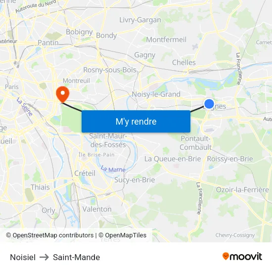 Noisiel to Saint-Mande map