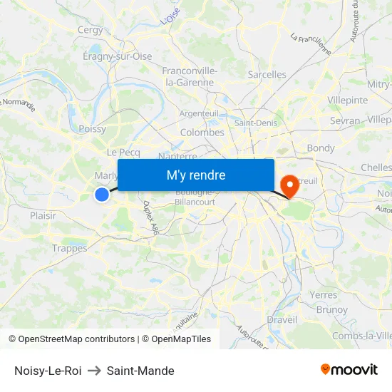 Noisy-Le-Roi to Saint-Mande map