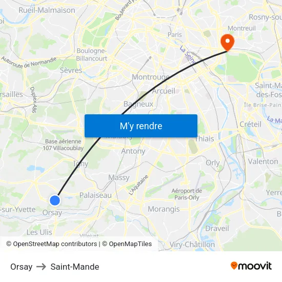 Orsay to Saint-Mande map
