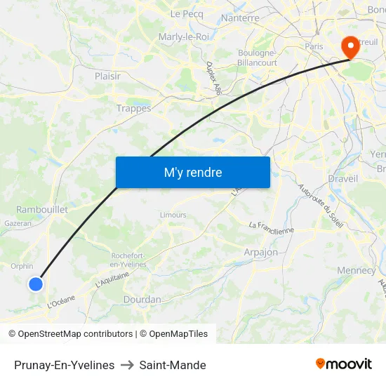 Prunay-En-Yvelines to Saint-Mande map