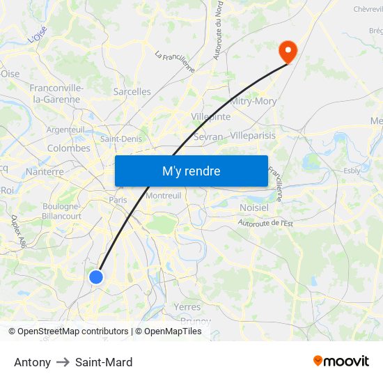 Antony to Saint-Mard map