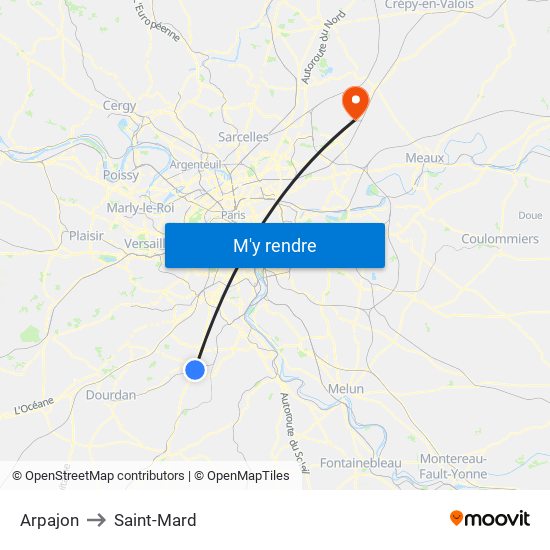 Arpajon to Saint-Mard map