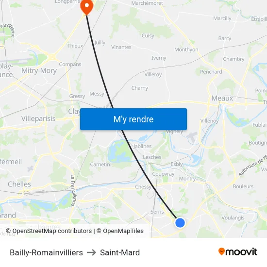 Bailly-Romainvilliers to Saint-Mard map