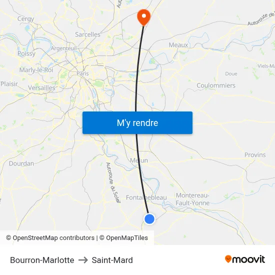 Bourron-Marlotte to Saint-Mard map