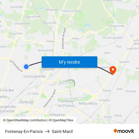 Fontenay-En-Parisis to Saint-Mard map