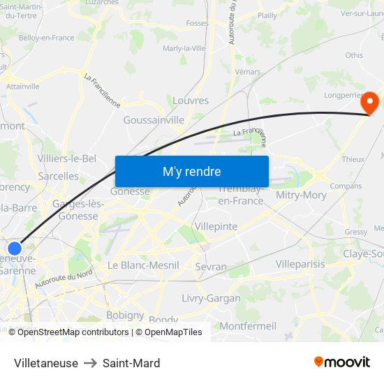 Villetaneuse to Saint-Mard map