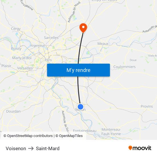 Voisenon to Saint-Mard map