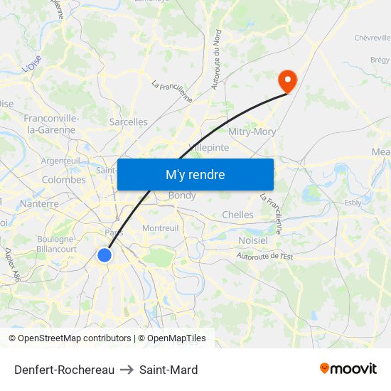 Denfert-Rochereau to Saint-Mard map