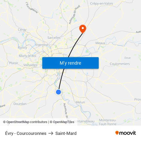 Évry - Courcouronnes to Saint-Mard map