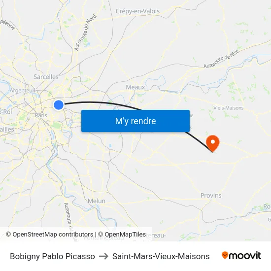 Bobigny Pablo Picasso to Saint-Mars-Vieux-Maisons map