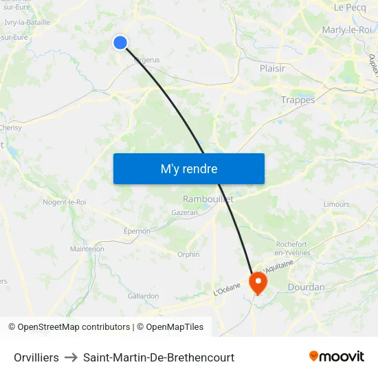 Orvilliers to Saint-Martin-De-Brethencourt map