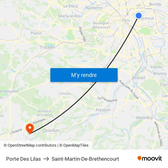 Porte Des Lilas to Saint-Martin-De-Brethencourt map