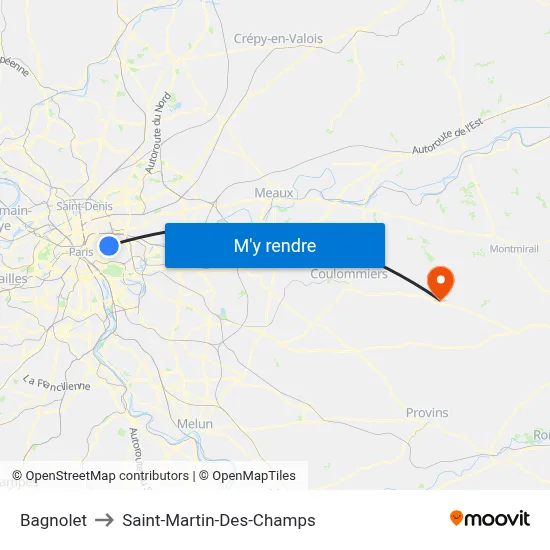 Bagnolet to Saint-Martin-Des-Champs map