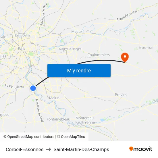 Corbeil-Essonnes to Saint-Martin-Des-Champs map