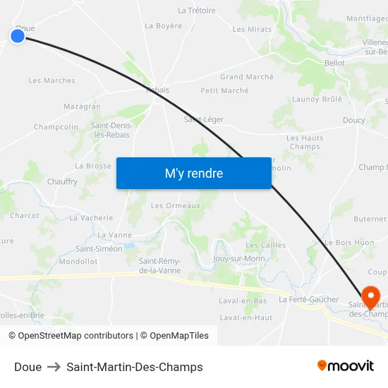 Doue to Saint-Martin-Des-Champs map