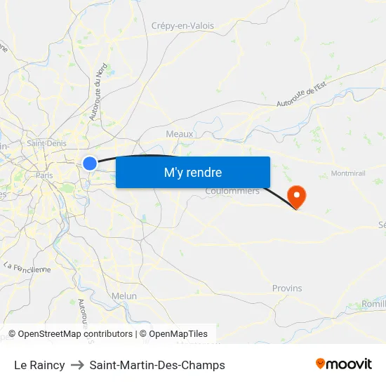 Le Raincy to Saint-Martin-Des-Champs map