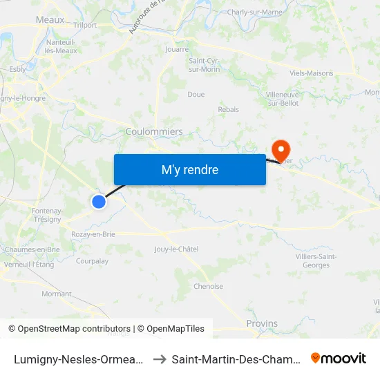Lumigny-Nesles-Ormeaux to Saint-Martin-Des-Champs map