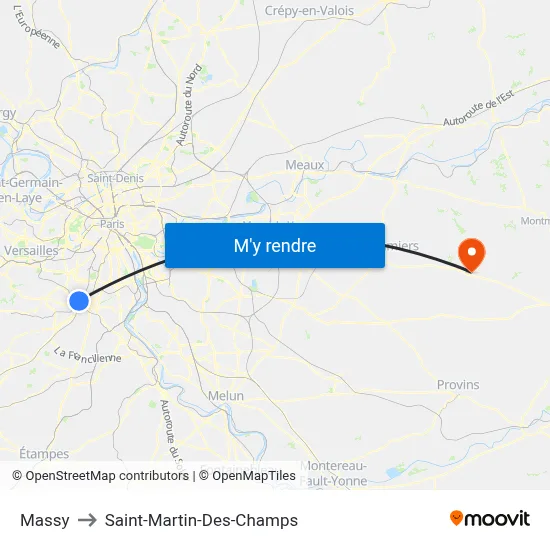 Massy to Saint-Martin-Des-Champs map