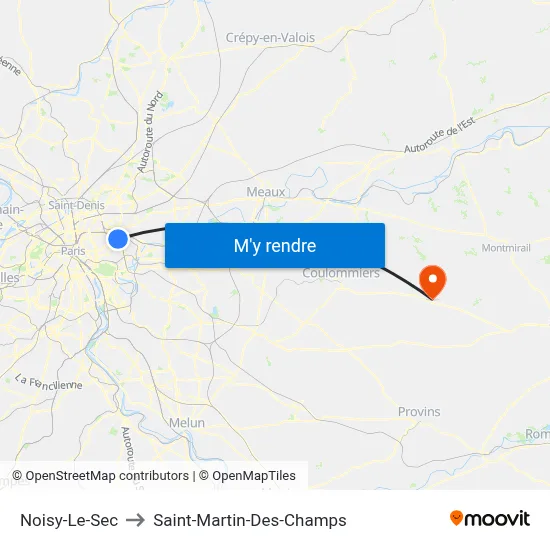 Noisy-Le-Sec to Saint-Martin-Des-Champs map