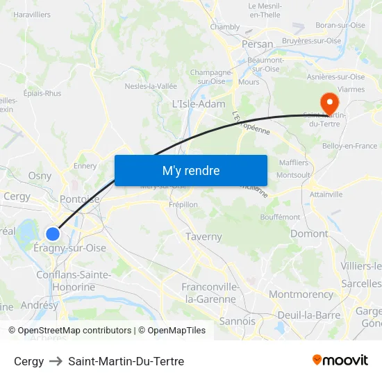 Cergy to Saint-Martin-Du-Tertre map