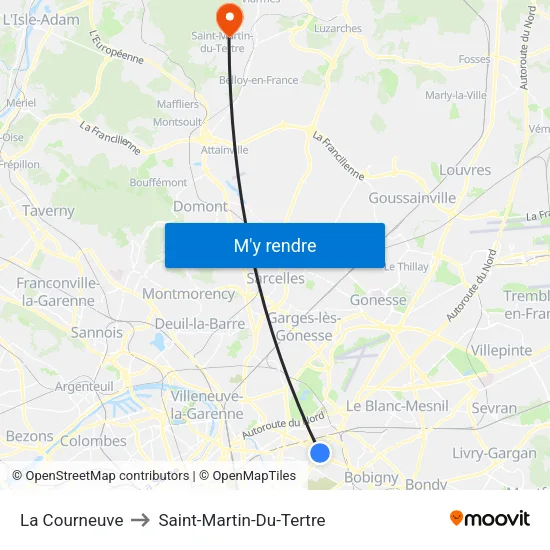 La Courneuve to Saint-Martin-Du-Tertre map