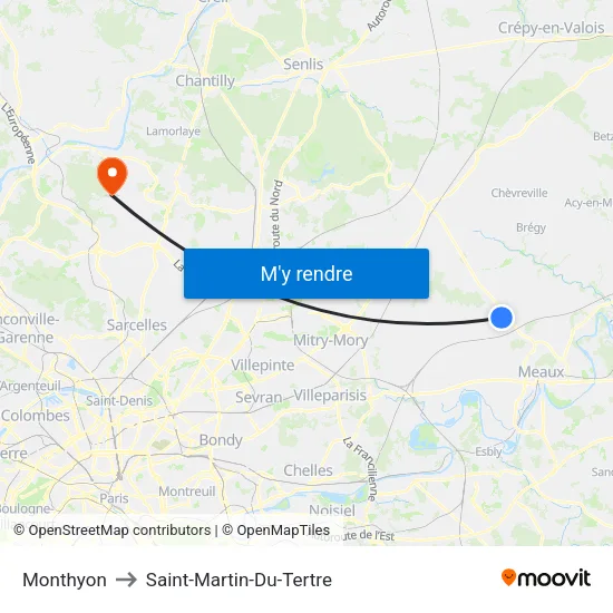 Monthyon to Saint-Martin-Du-Tertre map