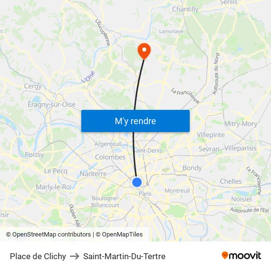 Place de Clichy to Saint-Martin-Du-Tertre map