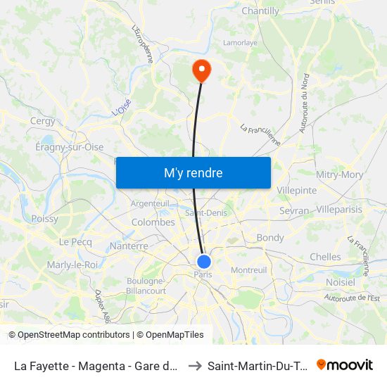 La Fayette - Magenta - Gare du Nord to Saint-Martin-Du-Tertre map