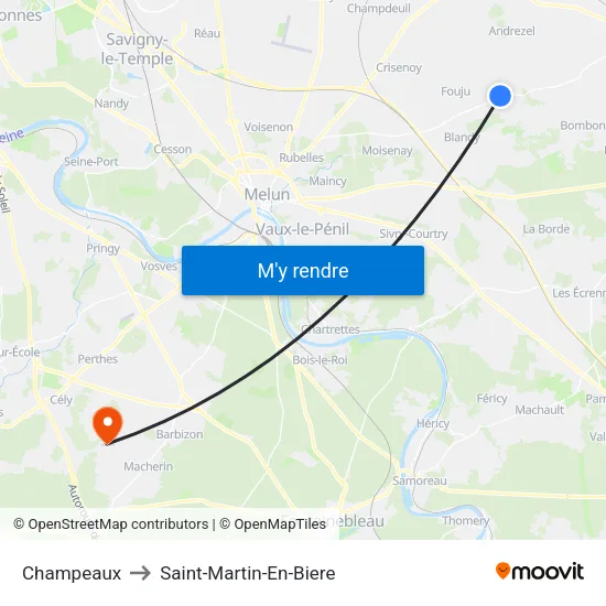 Champeaux to Saint-Martin-En-Biere map