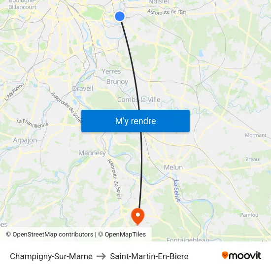 Champigny-Sur-Marne to Saint-Martin-En-Biere map