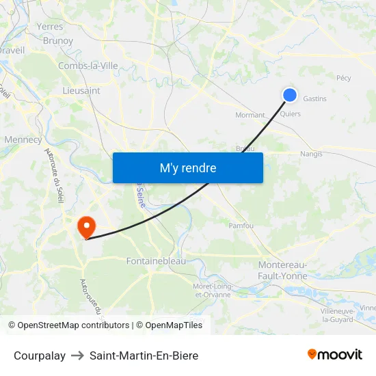 Courpalay to Saint-Martin-En-Biere map