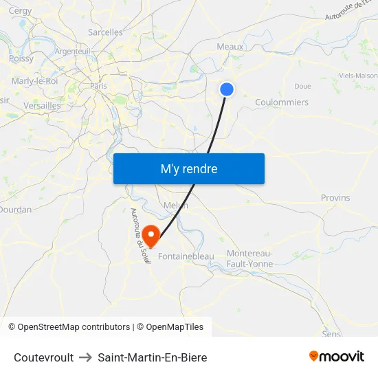 Coutevroult to Saint-Martin-En-Biere map