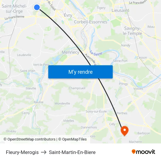 Fleury-Merogis to Saint-Martin-En-Biere map