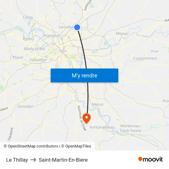 Le Thillay to Saint-Martin-En-Biere map