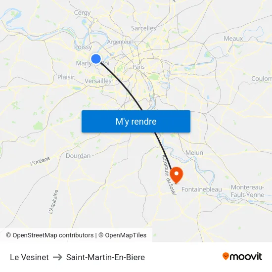 Le Vesinet to Saint-Martin-En-Biere map