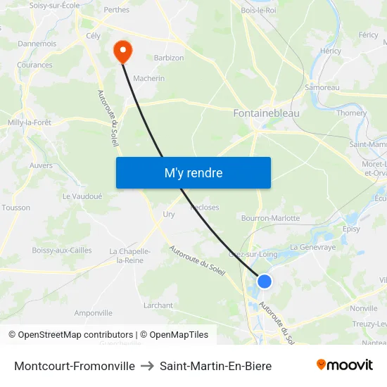 Montcourt-Fromonville to Saint-Martin-En-Biere map