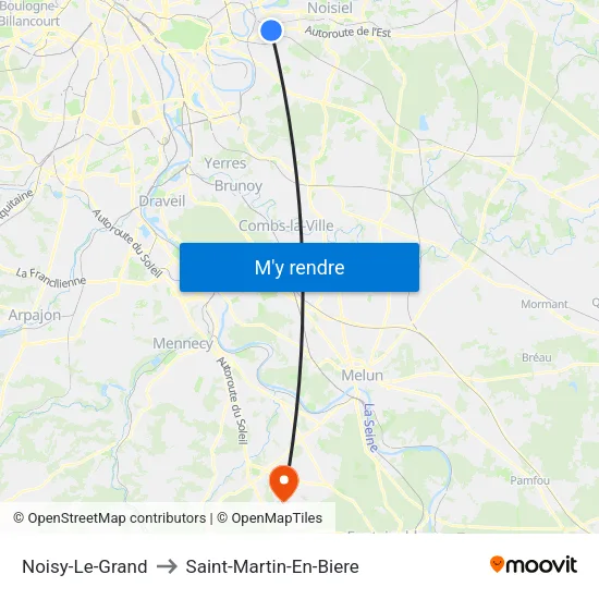Noisy-Le-Grand to Saint-Martin-En-Biere map