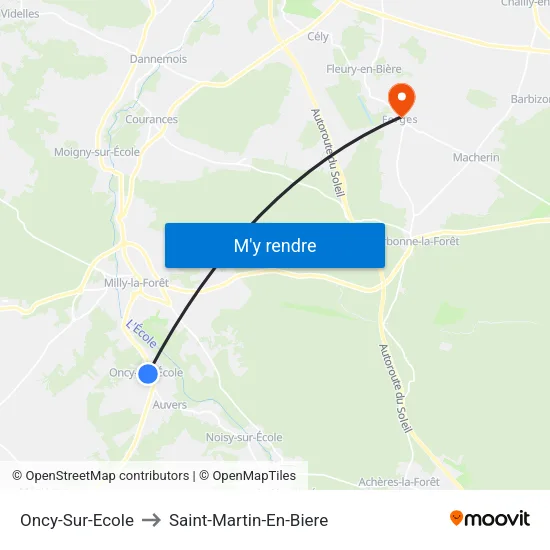 Oncy-Sur-Ecole to Saint-Martin-En-Biere map